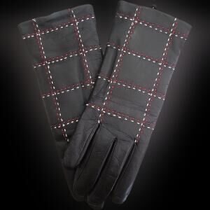 NWT Touchscreen Charter Club Black Lambs Leather Gloves with Stitching Detail